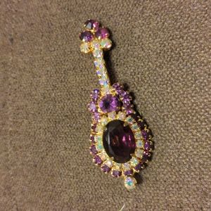 1960s Vintage D & E  JULIANA Vintage Large 3" x 1" Guitar Brooch Pin Rhinestone